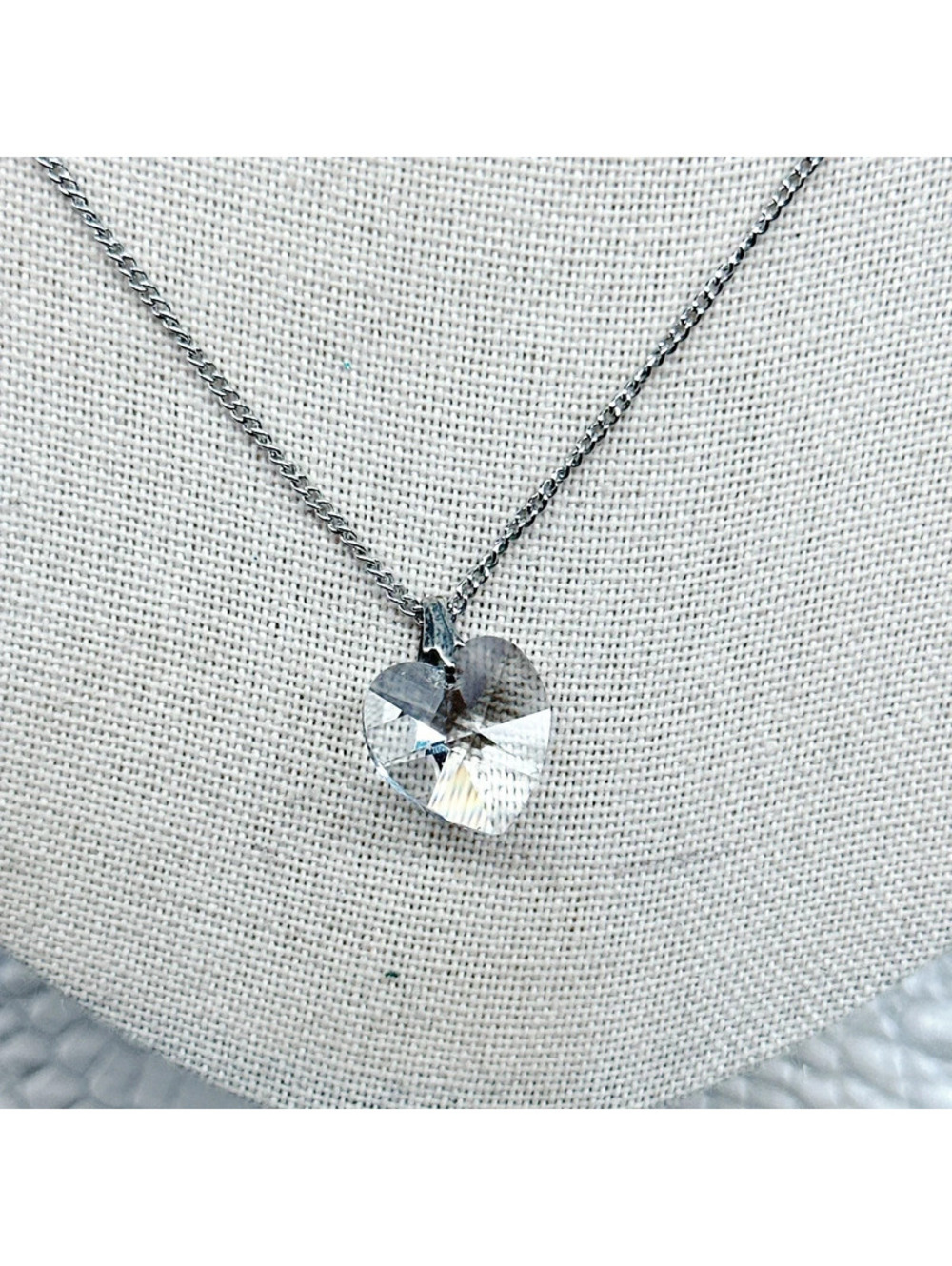 Silvertone Crystal Heart Necklace Dainty